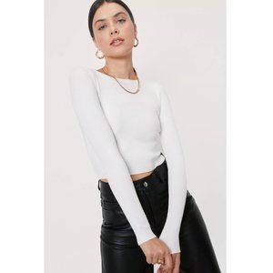 NWT Nasty Gal Cropped Ribbed Knit Crew Neck Sweater, White